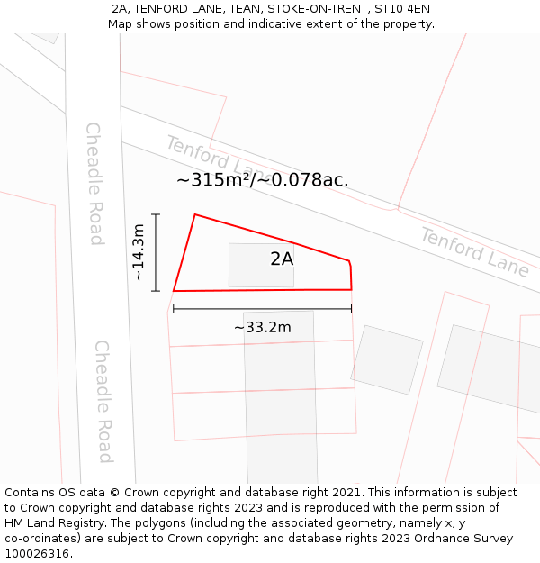 2A, TENFORD LANE, TEAN, STOKE-ON-TRENT, ST10 4EN: Plot and title map