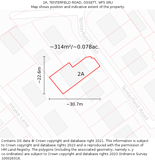 2A, TENTERFIELD ROAD, OSSETT, WF5 0RU: Plot and title map