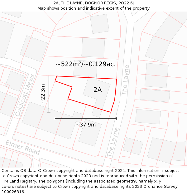 2A, THE LAYNE, BOGNOR REGIS, PO22 6JJ: Plot and title map