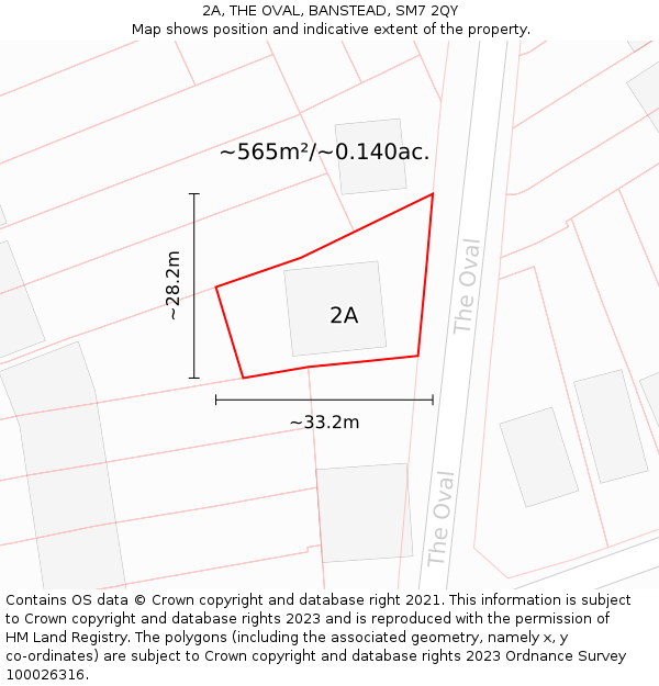 2A, THE OVAL, BANSTEAD, SM7 2QY: Plot and title map