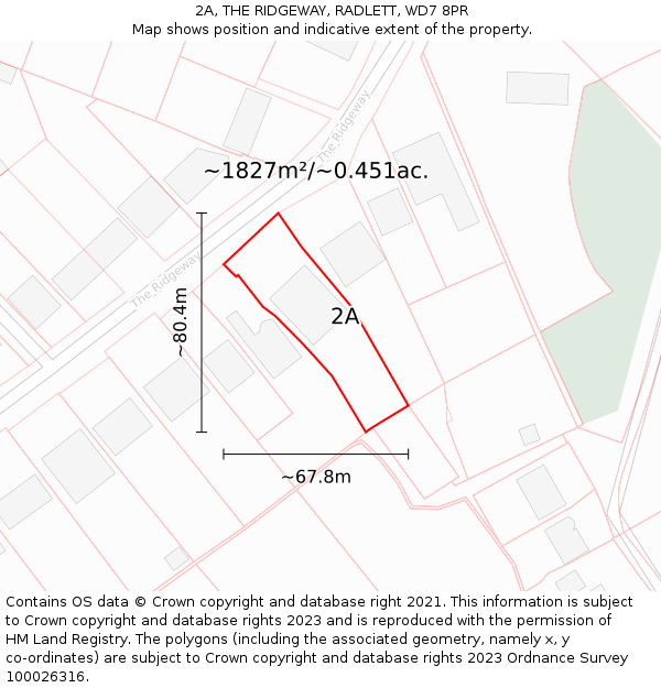 2A, THE RIDGEWAY, RADLETT, WD7 8PR: Plot and title map