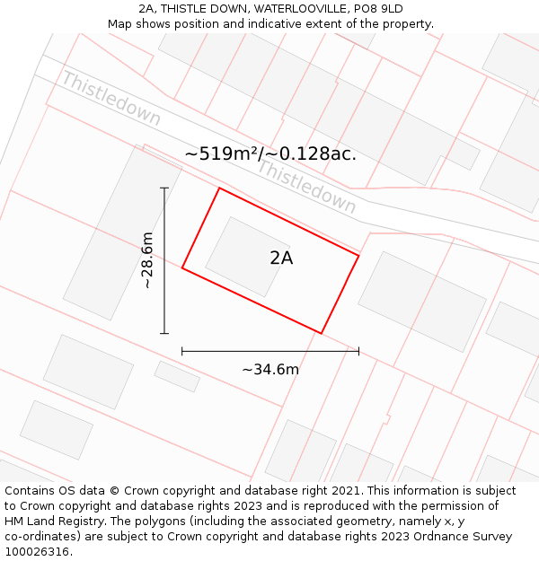 2A, THISTLE DOWN, WATERLOOVILLE, PO8 9LD: Plot and title map