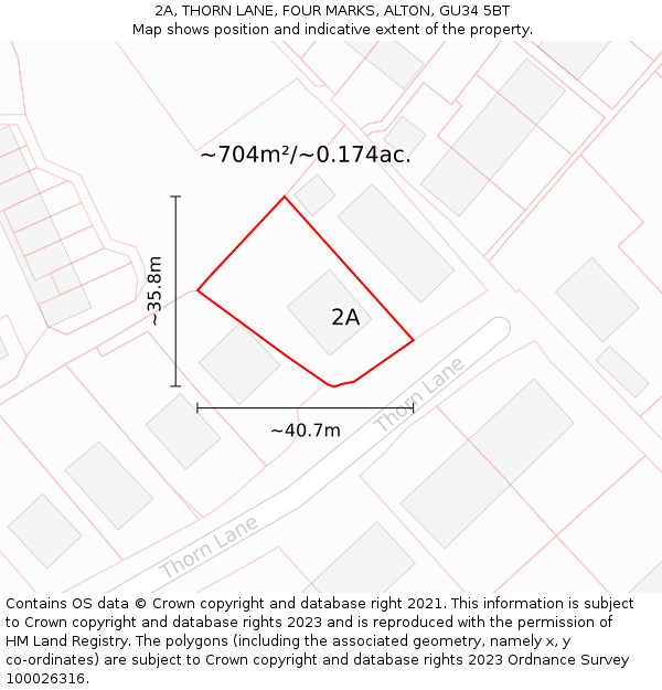 2A, THORN LANE, FOUR MARKS, ALTON, GU34 5BT: Plot and title map