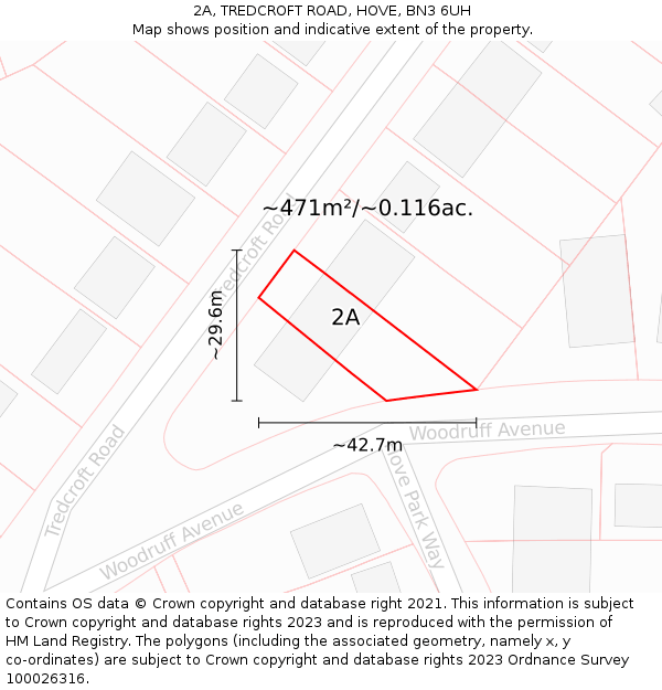 2A, TREDCROFT ROAD, HOVE, BN3 6UH: Plot and title map