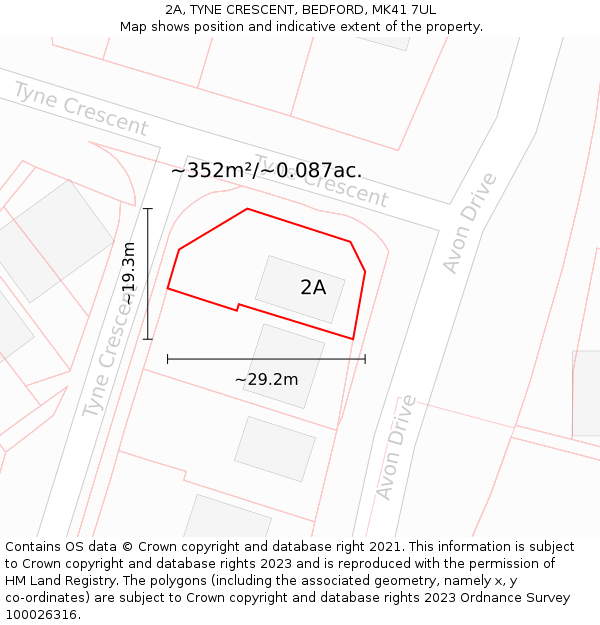 2A, TYNE CRESCENT, BEDFORD, MK41 7UL: Plot and title map