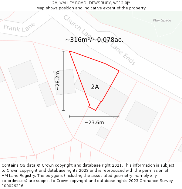 2A, VALLEY ROAD, DEWSBURY, WF12 0JY: Plot and title map