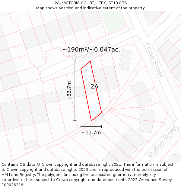 2A, VICTORIA COURT, LEEK, ST13 8BS: Plot and title map