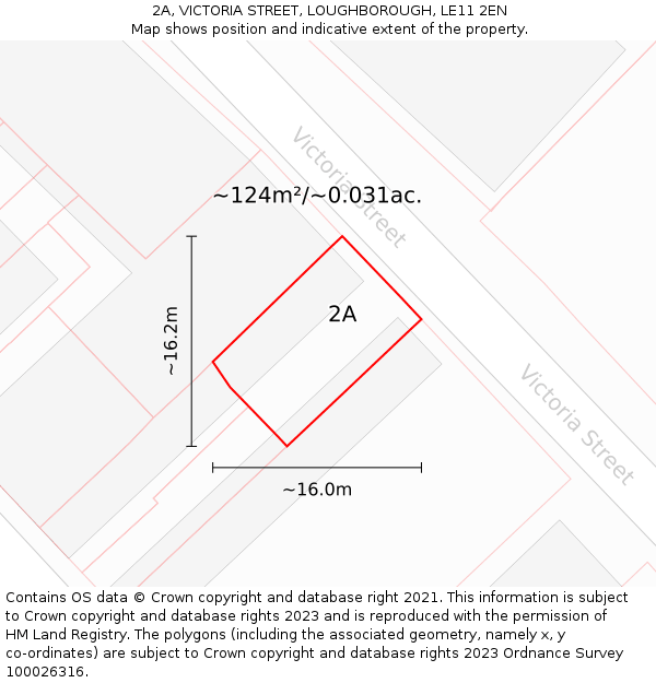 2A, VICTORIA STREET, LOUGHBOROUGH, LE11 2EN: Plot and title map