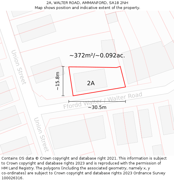 2A, WALTER ROAD, AMMANFORD, SA18 2NH: Plot and title map