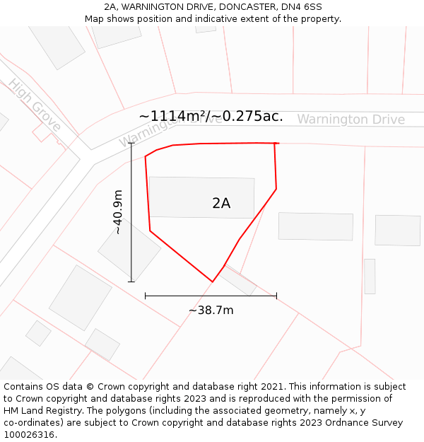 2A, WARNINGTON DRIVE, DONCASTER, DN4 6SS: Plot and title map