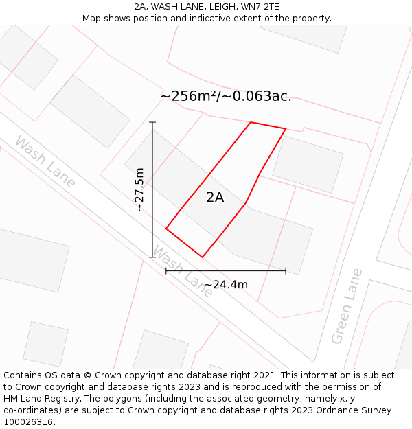 2A, WASH LANE, LEIGH, WN7 2TE: Plot and title map