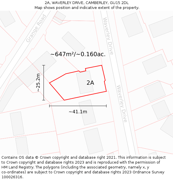 2A, WAVERLEY DRIVE, CAMBERLEY, GU15 2DL: Plot and title map