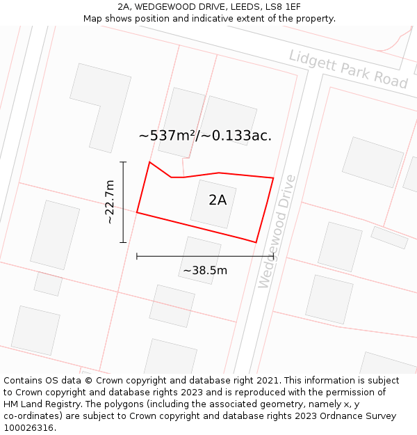 2A, WEDGEWOOD DRIVE, LEEDS, LS8 1EF: Plot and title map