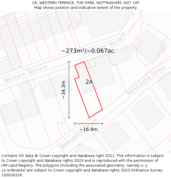 2A, WESTERN TERRACE, THE PARK, NOTTINGHAM, NG7 1AF: Plot and title map