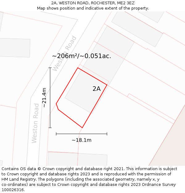 2A, WESTON ROAD, ROCHESTER, ME2 3EZ: Plot and title map