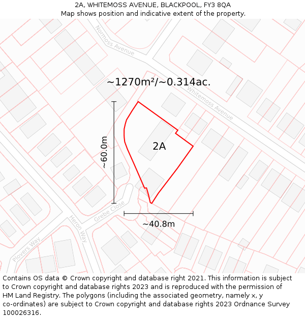 2A, WHITEMOSS AVENUE, BLACKPOOL, FY3 8QA: Plot and title map
