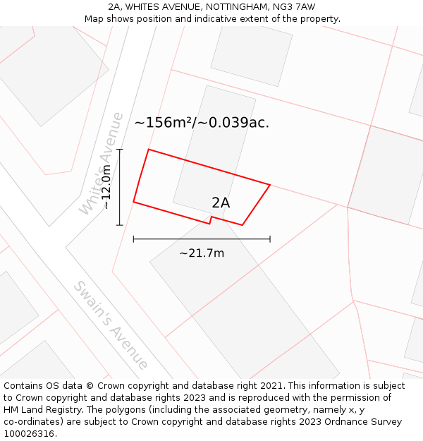 2A, WHITES AVENUE, NOTTINGHAM, NG3 7AW: Plot and title map