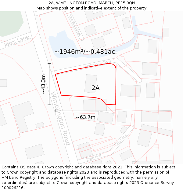 2A, WIMBLINGTON ROAD, MARCH, PE15 9QN: Plot and title map