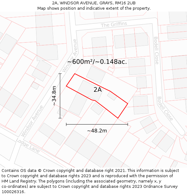 2A, WINDSOR AVENUE, GRAYS, RM16 2UB: Plot and title map