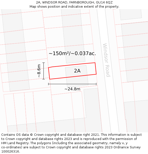 2A, WINDSOR ROAD, FARNBOROUGH, GU14 6QZ: Plot and title map