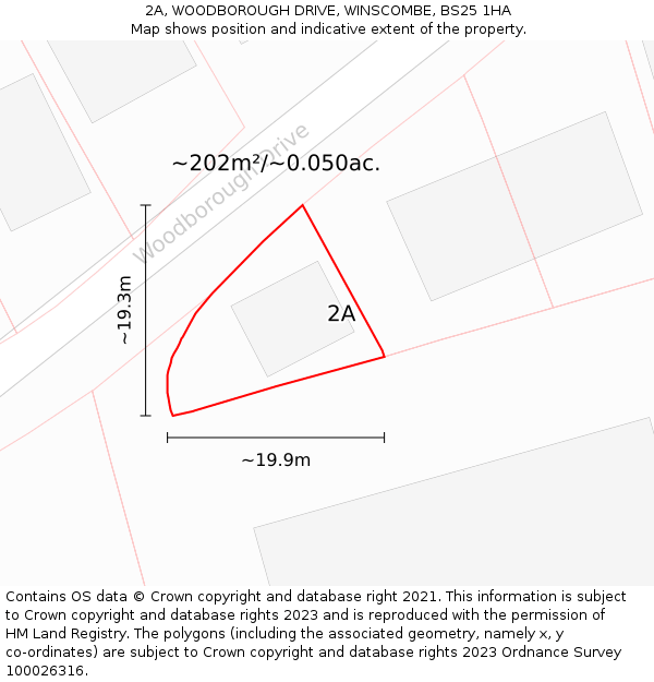 2A, WOODBOROUGH DRIVE, WINSCOMBE, BS25 1HA: Plot and title map