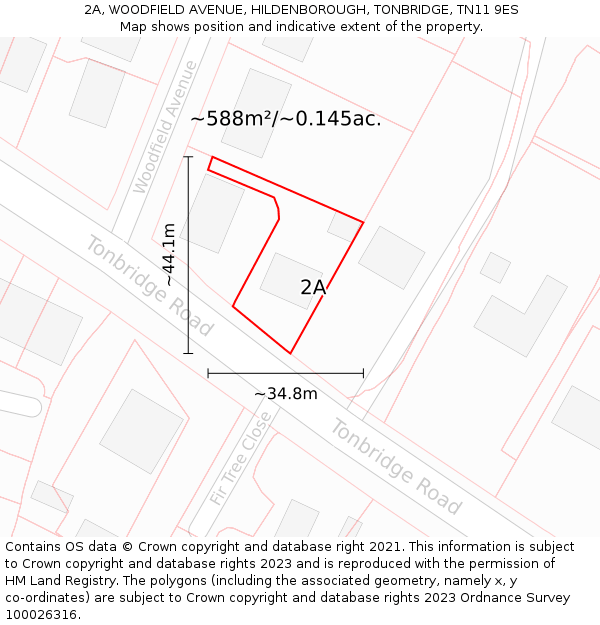 2A, WOODFIELD AVENUE, HILDENBOROUGH, TONBRIDGE, TN11 9ES: Plot and title map