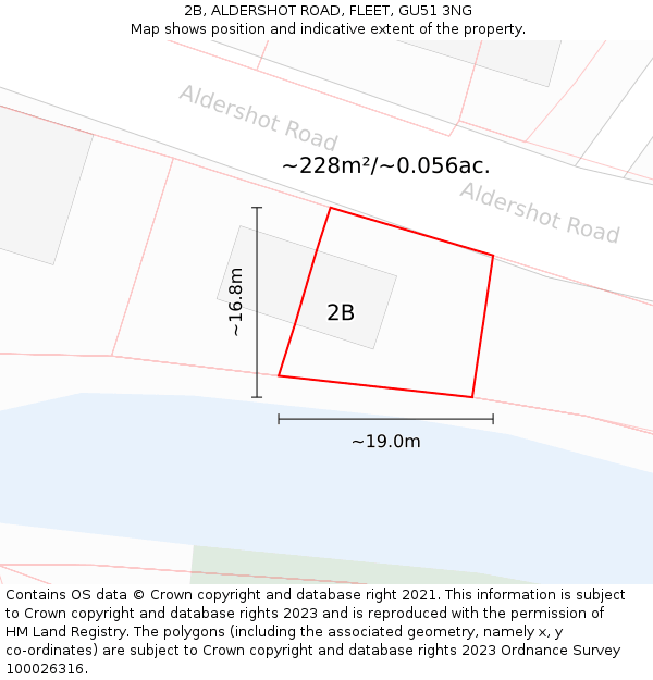 2B, ALDERSHOT ROAD, FLEET, GU51 3NG: Plot and title map