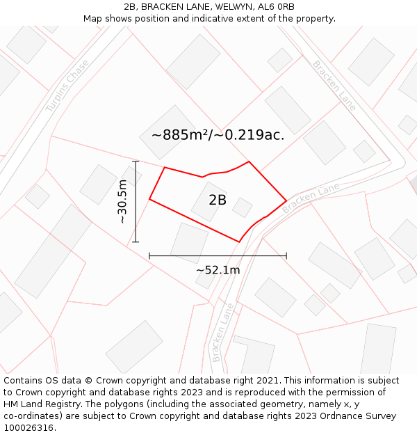 2B, BRACKEN LANE, WELWYN, AL6 0RB: Plot and title map