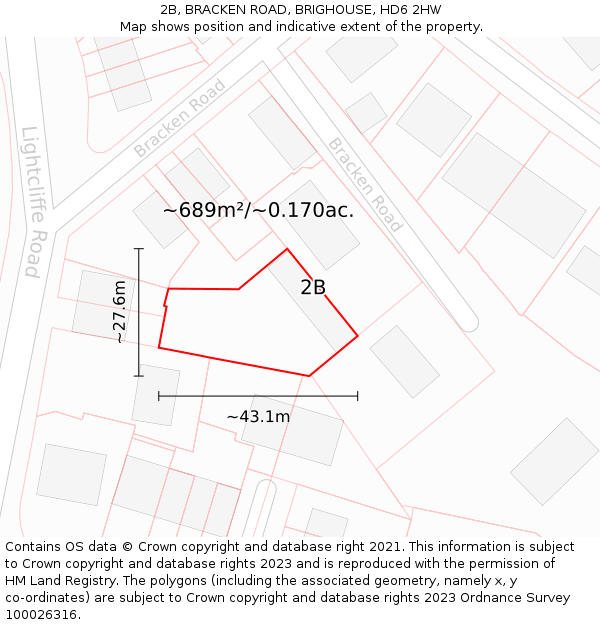 2B, BRACKEN ROAD, BRIGHOUSE, HD6 2HW: Plot and title map