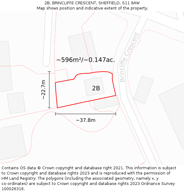 2B, BRINCLIFFE CRESCENT, SHEFFIELD, S11 9AW: Plot and title map