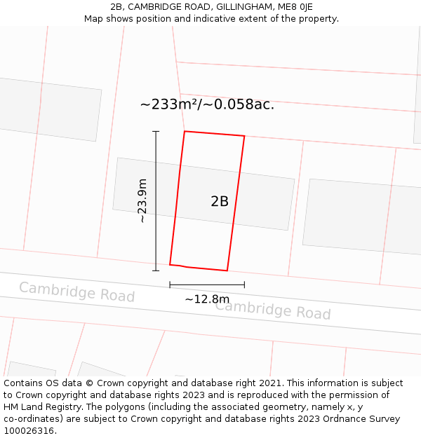 2B, CAMBRIDGE ROAD, GILLINGHAM, ME8 0JE: Plot and title map