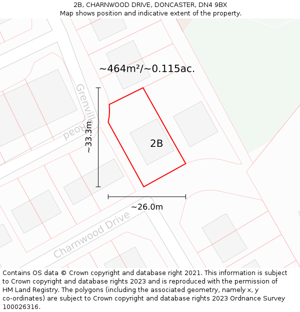 2B, CHARNWOOD DRIVE, DONCASTER, DN4 9BX: Plot and title map