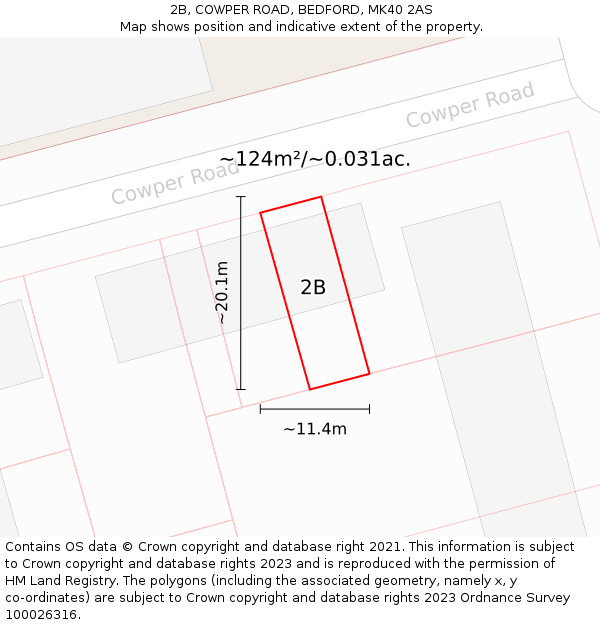 2B, COWPER ROAD, BEDFORD, MK40 2AS: Plot and title map