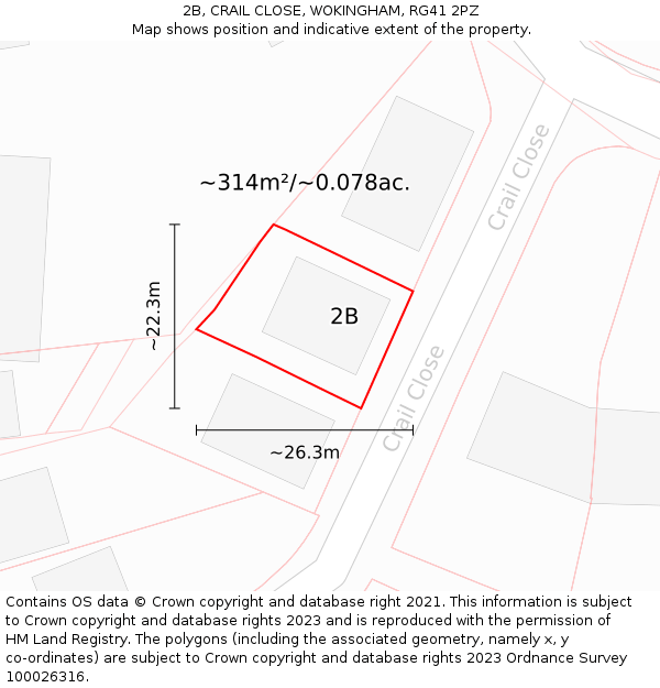 2B, CRAIL CLOSE, WOKINGHAM, RG41 2PZ: Plot and title map