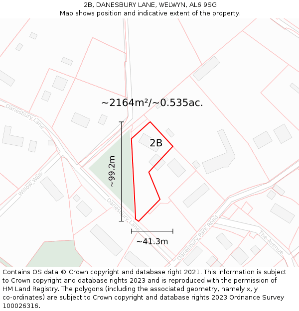 2B, DANESBURY LANE, WELWYN, AL6 9SG: Plot and title map