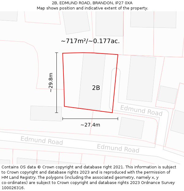 2B, EDMUND ROAD, BRANDON, IP27 0XA: Plot and title map