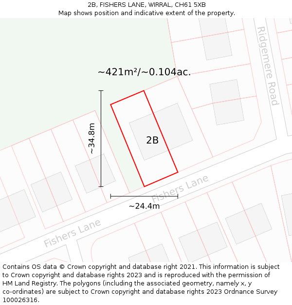 2B, FISHERS LANE, WIRRAL, CH61 5XB: Plot and title map