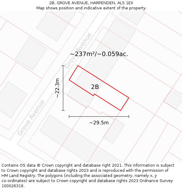 2B, GROVE AVENUE, HARPENDEN, AL5 1EX: Plot and title map