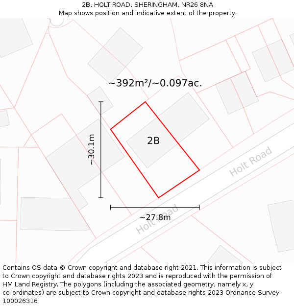 2B, HOLT ROAD, SHERINGHAM, NR26 8NA: Plot and title map