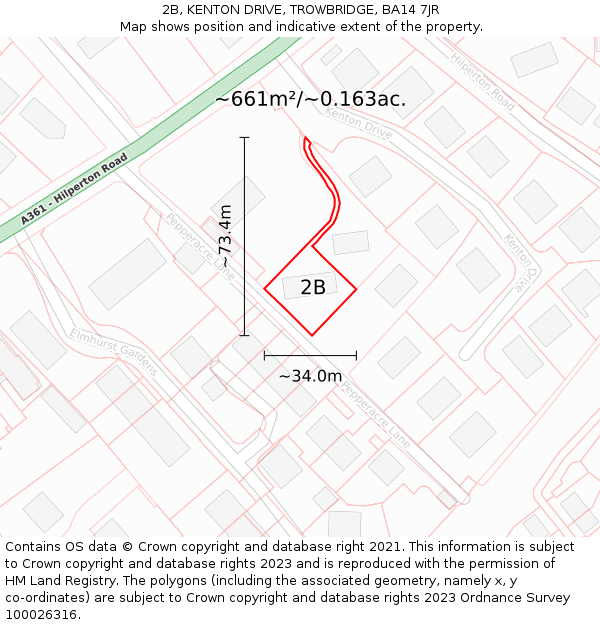 2B, KENTON DRIVE, TROWBRIDGE, BA14 7JR: Plot and title map