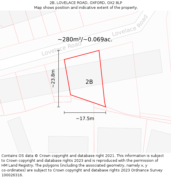 2B, LOVELACE ROAD, OXFORD, OX2 8LP: Plot and title map