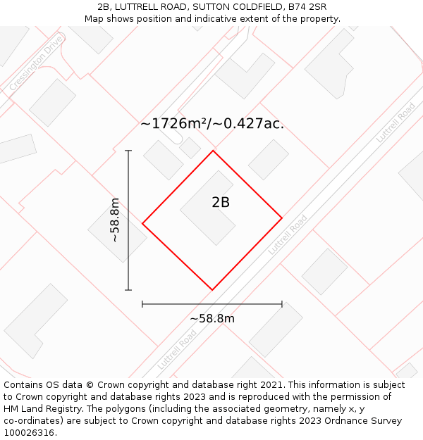 2B, LUTTRELL ROAD, SUTTON COLDFIELD, B74 2SR: Plot and title map