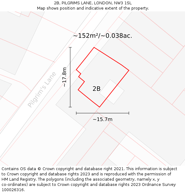 2B, PILGRIMS LANE, LONDON, NW3 1SL: Plot and title map