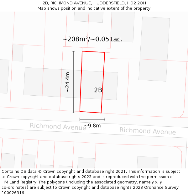 2B, RICHMOND AVENUE, HUDDERSFIELD, HD2 2QH: Plot and title map