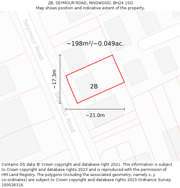 2B, SEYMOUR ROAD, RINGWOOD, BH24 1SG: Plot and title map