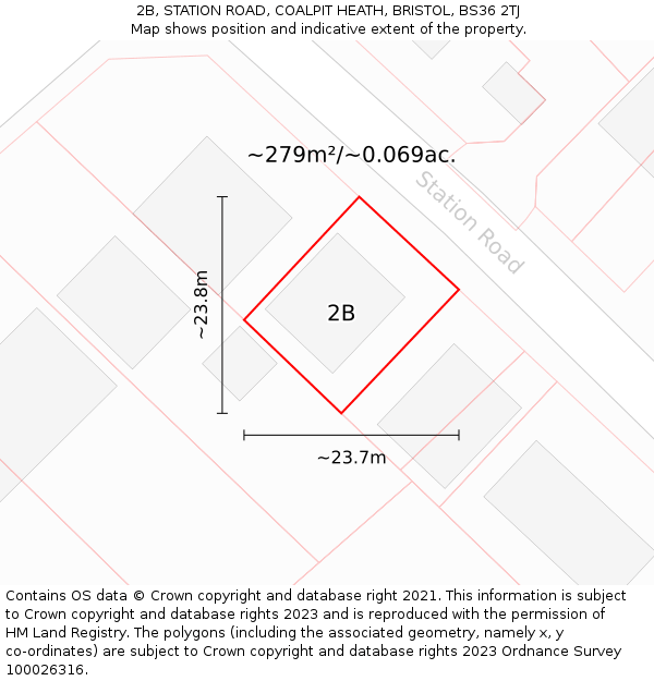 2B, STATION ROAD, COALPIT HEATH, BRISTOL, BS36 2TJ: Plot and title map