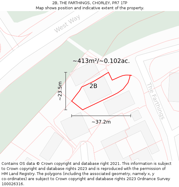 2B, THE FARTHINGS, CHORLEY, PR7 1TP: Plot and title map