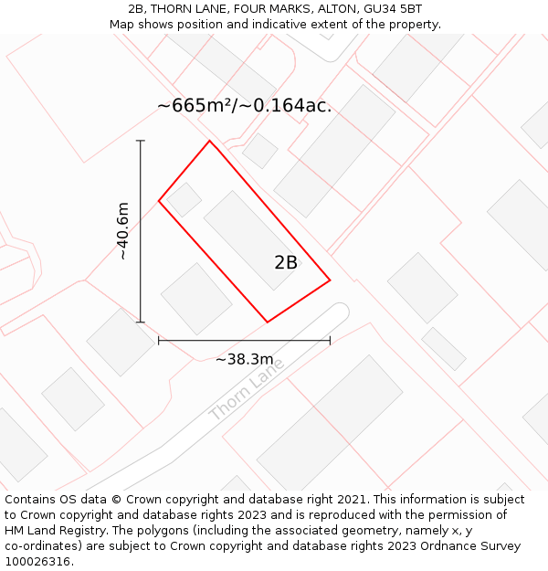 2B, THORN LANE, FOUR MARKS, ALTON, GU34 5BT: Plot and title map