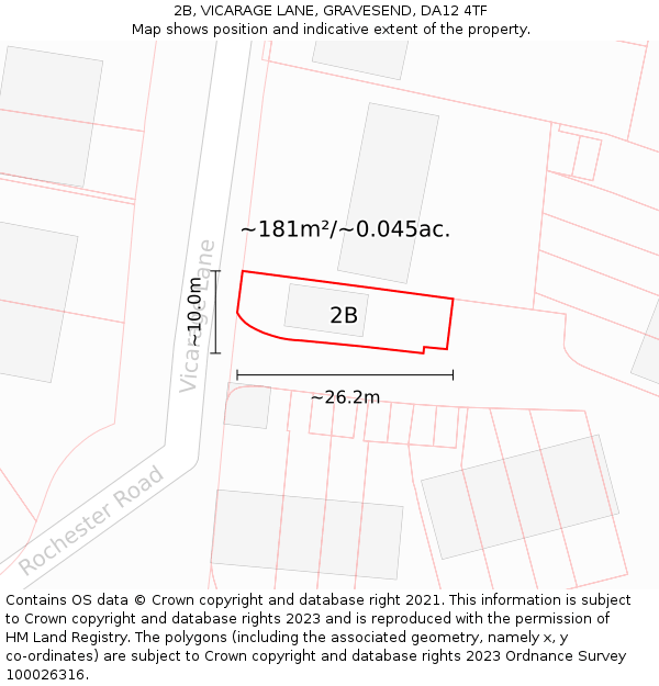 2B, VICARAGE LANE, GRAVESEND, DA12 4TF: Plot and title map