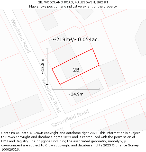 2B, WOODLAND ROAD, HALESOWEN, B62 8JT: Plot and title map